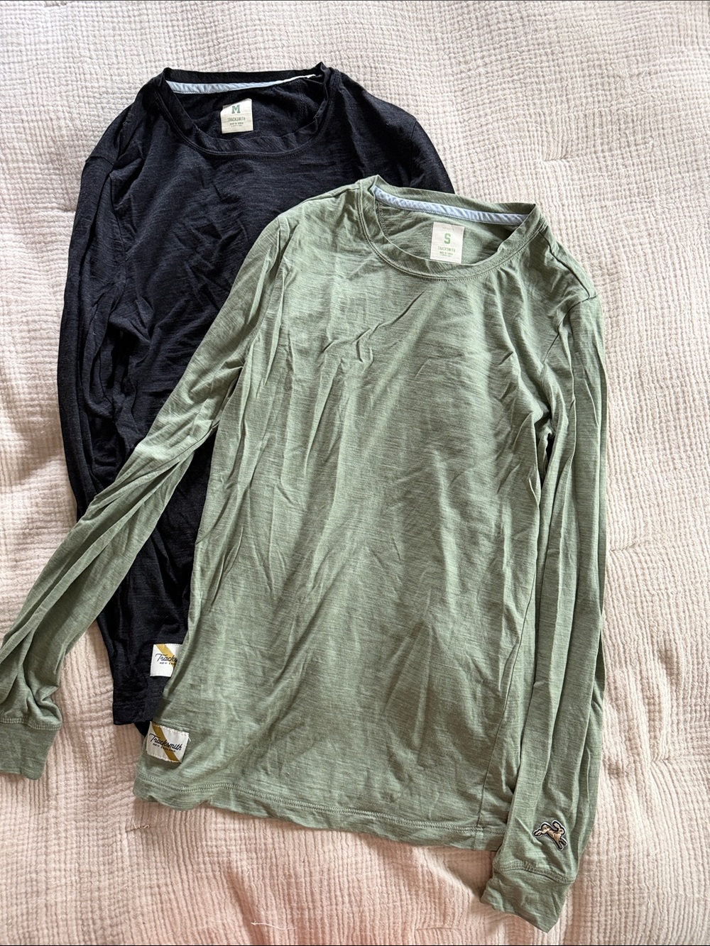 Tracksmith Long Sleeve Crew Neck Shirt in Olive Green and Black